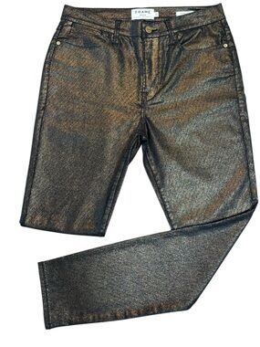 FRAME Metallic Gold Foil High Rise Skinny Jeans Size 31 Festival Party Glam